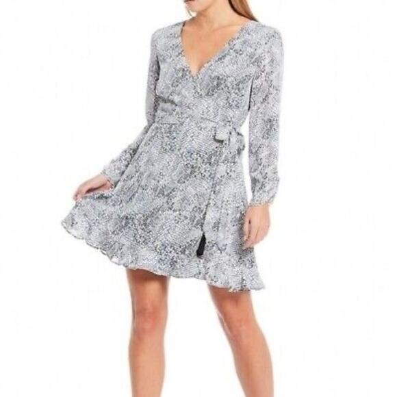 Gianni Bini Womens Snake Print Laura Wrap Dress in Grey Sz L | Office Flowy - Picture 1 of 13